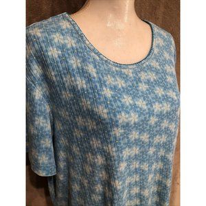 1X Plus Blue Floral Top Blouse Short Sleeve Basic Additions #391